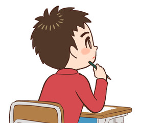 教室 机 椅子　前を見る子供