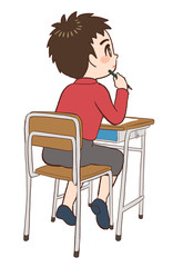 Fototapeta premium 教室 机 椅子 前を見る子供