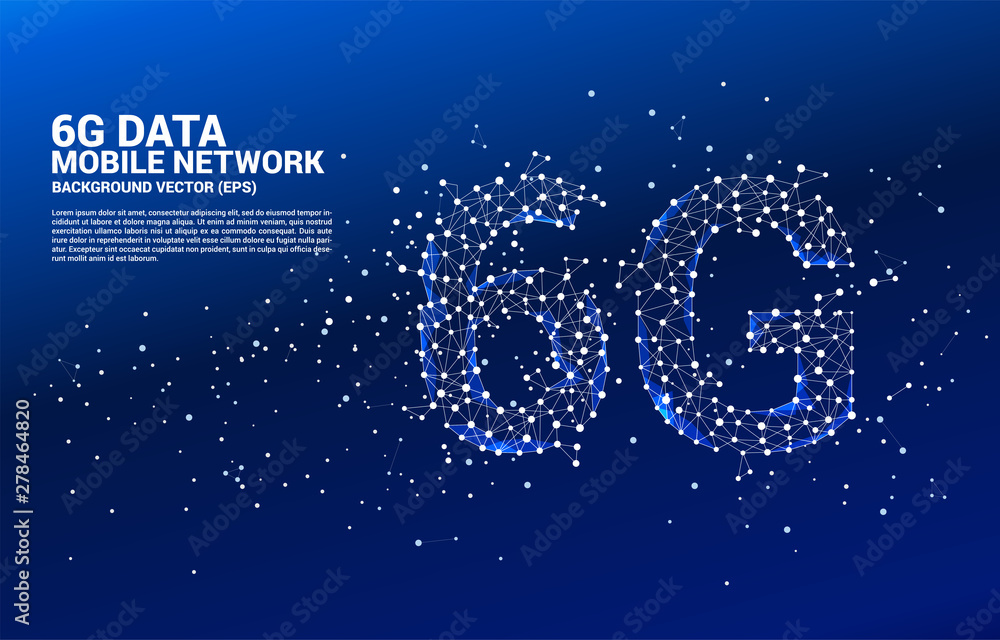 Poster Vector Polygon dot connect line shaped 6G mobile network. Concept for mobile phone data sim card technology.