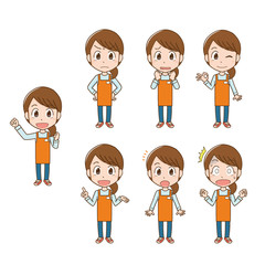 女性　エプロン　店員　スタッフ　感情　表情　セット　全身