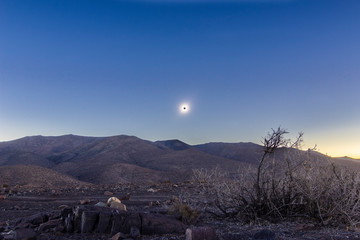 Total Solar Eclipse at Atacama Desert 2 July 2019. A view of the totality phase with the sun corona...