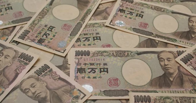 Stack of Japanese banknote in rotation