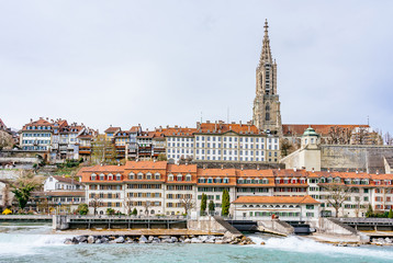 Fototapeta premium Panoramic view on the magnificent old town of Bern, capital of Switzerland