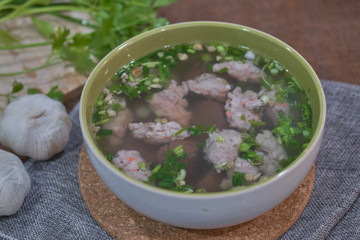 Thai Style Clear Soup with Congealed pork blood