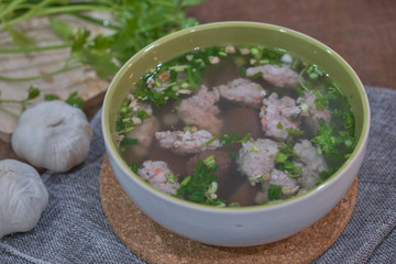 Thai Style Clear Soup with Congealed pork blood