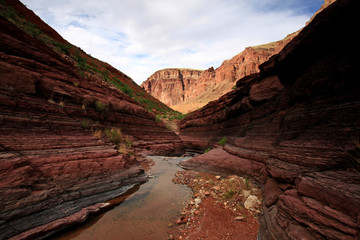 Brick-red walls of Red Canyon in Grand Canyon National Park, Arizona.