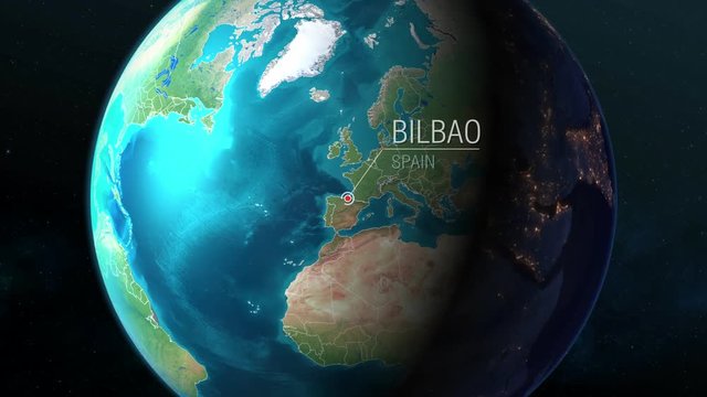 Spain - Bilbao - Zooming from space to earth