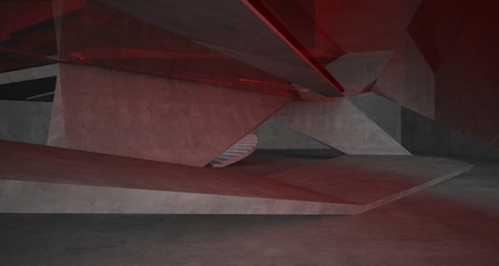 Abstract architectural concrete interior of a minimalist house. 3D illustration and rendering.