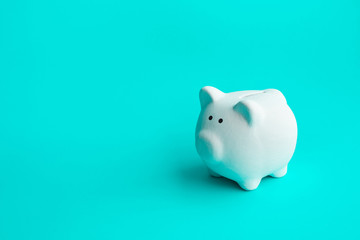 Money and financial concepts with piggy bank on blue background.savings and investment