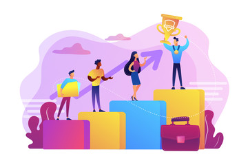 Best worker, specialist. Event sponsorship. Employee victory. Branded competition, marketing competitive event, contests organized by brand concept. Bright vibrant violet vector isolated illustration