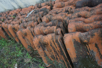Row of the remaining Traditional Vintage Red Clay Roof Tile in the Village_4