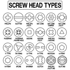 Set of screw head icon (out line icon)
