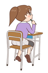 教室 机 椅子　前を見る子供