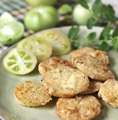 with fried green tomato. close-up. autumn dish. popular in America