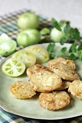 with fried green tomato. close-up. autumn dish. popular in America