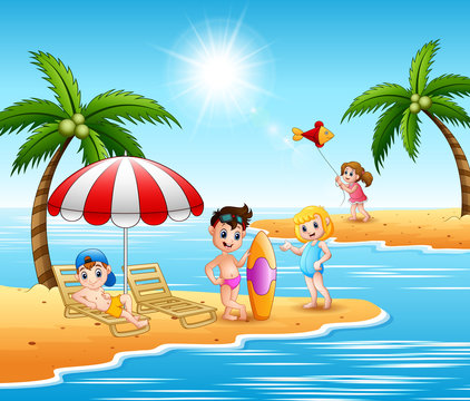 Children enjoying a summer vacation on the beach