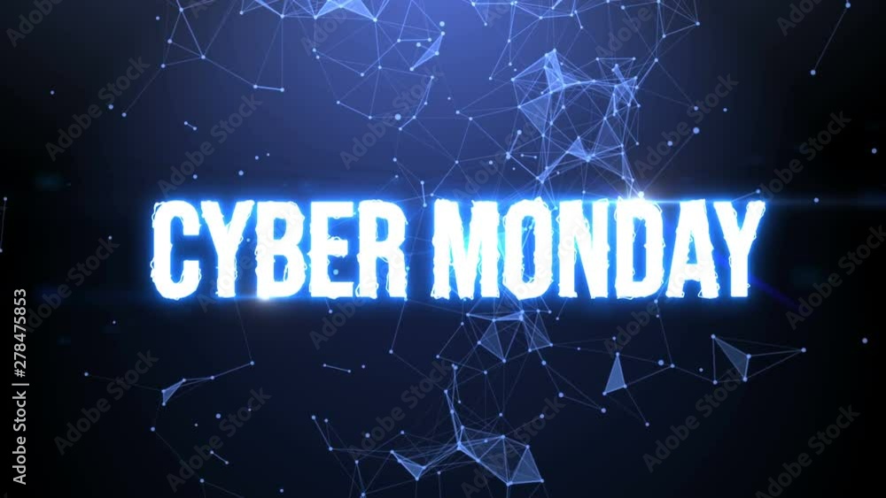 Aufkleber cyber monday sale. motion digital blue background. abstract technology structure connection polygons