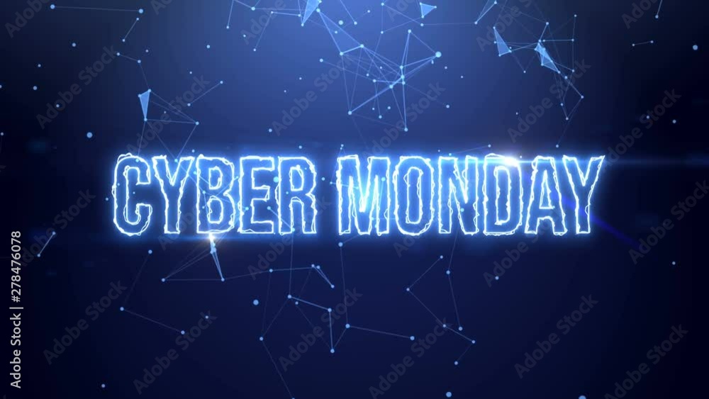 Poster cyber monday sale. motion digital blue background. abstract technology structure connection polygons