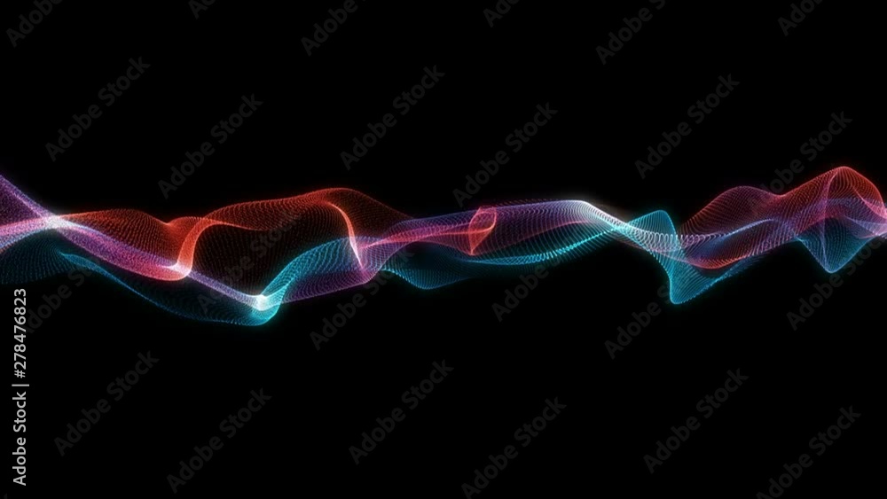 Poster abstract loopable wavy blue and red background. flow of glowing neon particles. cg animation. sci fi