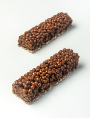 Two Chocolate Breakfast Cereal Bars Isolated on white background