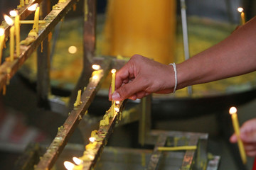 Candles in temple , Buddhism