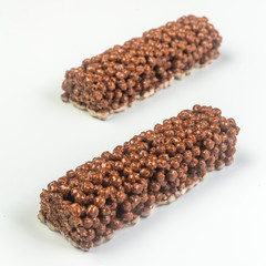 Two Chocolate Breakfast Cereal Bars Isolated on white background