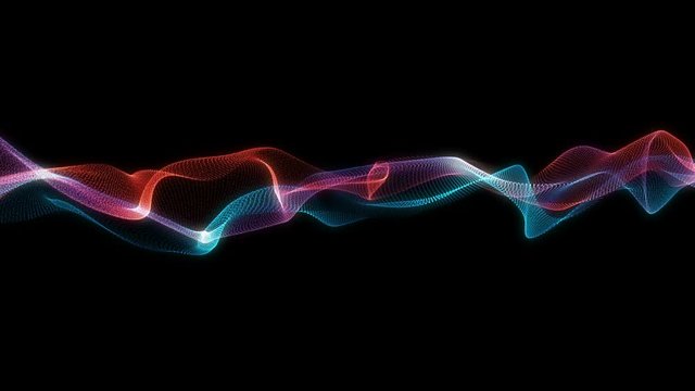 Abstract loopable wavy blue and red background. Flow of glowing neon particles. Cg animation. Sci fi animation.