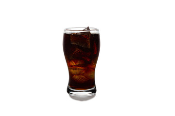 Ice cola in glass cube ice on isolated on white with path