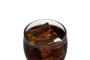 Top of the cold ice in glass with cola with Path
