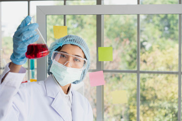 young asia female scientist trial chemical experiment by test tube and intrument in laboratory © Anun