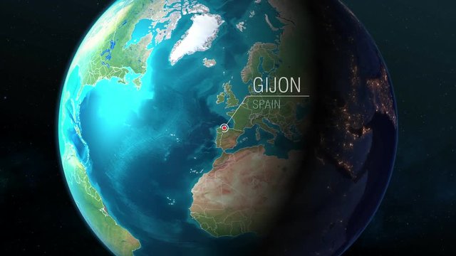 Spain - Gijon - Zooming from space to earth