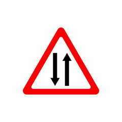 Traffic signs, two-way traffic ahead. Vector icon