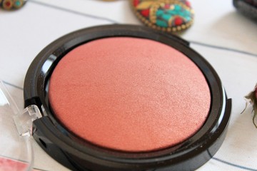 Jar with cosmetic. Blush for face
