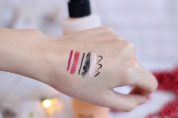 Swatches of different face cosmetics
