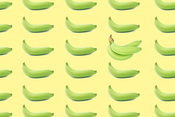 Fruit pattern of bananas on yellow background.