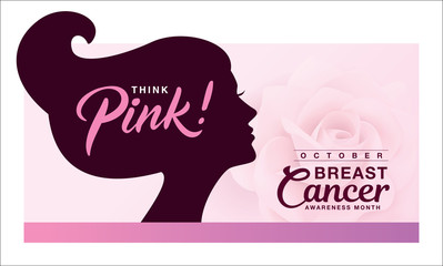 Breast Cancer Awareness Month poster design with silhouette of woman's head and flower background