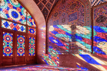 Fototapeta na wymiar Awesome view inside the Nasir al-Mulk Mosque, Shiraz, Iran