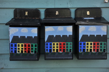 Mailboxes with beautiful color pictures.