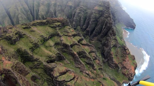 Shot Two. Open Door Helicopter Ride over the Cathedrals of Na Pali Coast and Honopu Valley.
