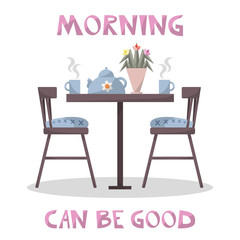 Poster template with cartoon brakfast and lettering.