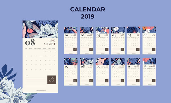 Floral Summer Calendar Printable Template 2019