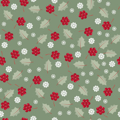 Seamless pattern with holly berries.