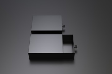 Blank sliding drawer  hard cardboard box for branding presentation 3d render illustration.