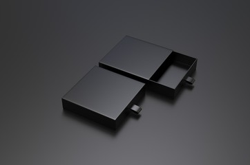 Blank sliding drawer  hard cardboard box for branding presentation 3d render illustration.