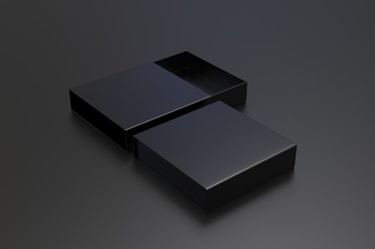 Blank sliding drawer  hard cardboard box for branding presentation 3d render illustration.