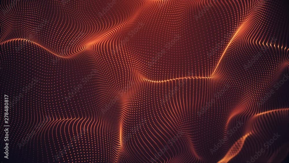 Poster 4k glowing dots surface. wavy structure .glow particles. floating waves effect. chaotic motion. geom