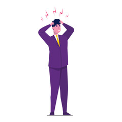 Headache attack, compassion fatigue. Head pain vector illustration.