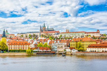 Fototapeta na wymiar View of the Prague Castle and St. Vitus Cathedral from the Vltava River, Bohemia, Prague, Czech Republic