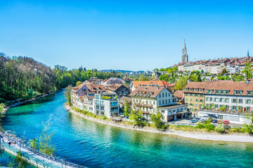 Fototapeta na wymiar Panoramic view on old town of Bern, capital of Switzerland
