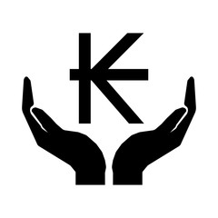 Hands and money currency LAOS KIP sign. Take care money sign eps ten